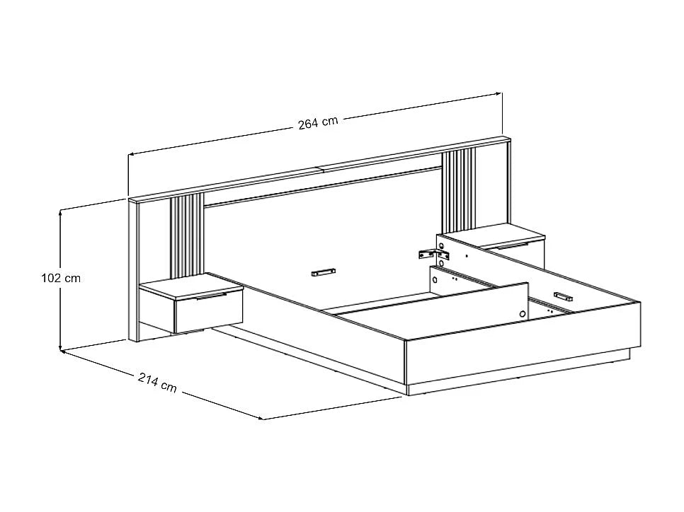Lit Coffre 160x200 Bois Blanc avec Chevets, LED et Tiroirs - NELTORA — vue 5