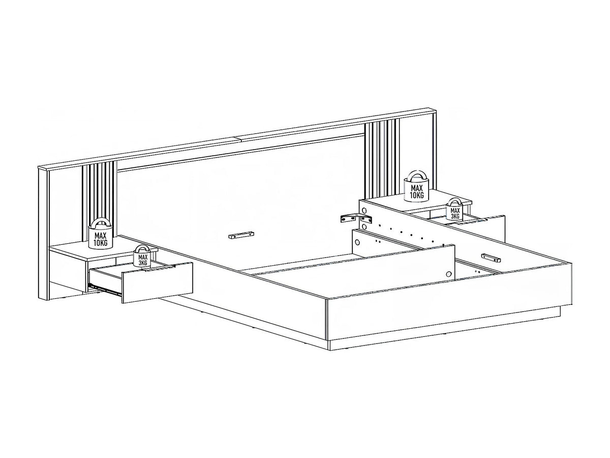 Lit Coffre 160x200 Bois Blanc avec Chevets, LED et Tiroirs - NELTORA — vue 6