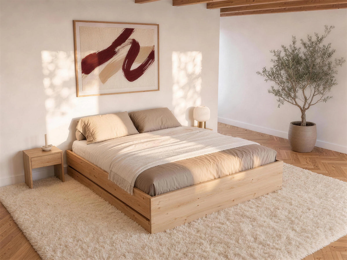Lit Coffre 160x200 Bois Naturel clair - LUDARO