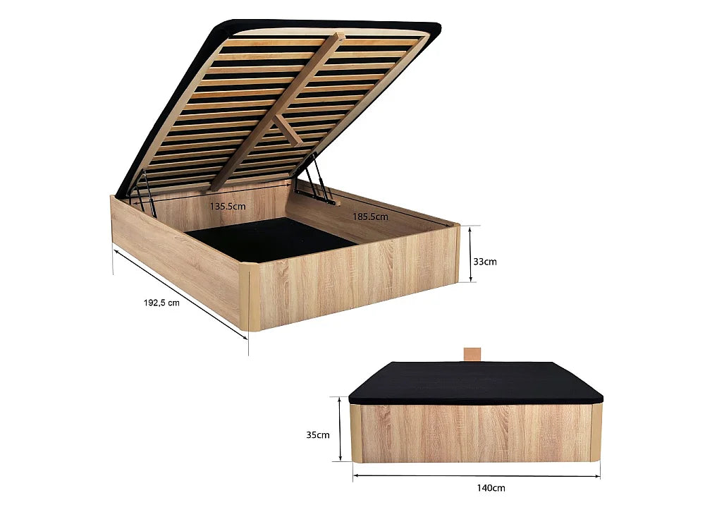 Lit Coffre 140x190 Bois Naturel clair — vue 6