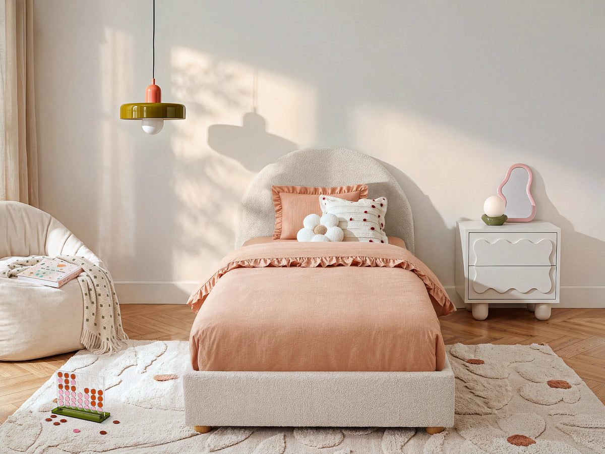 Lit Coffre 90x190 Tissu Bouclette Crème - LIRIMO