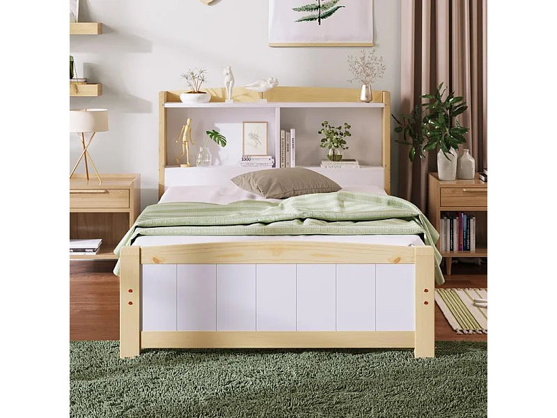 Lit Coffre 90x200 Bois Beige avec Matelas — vue 2