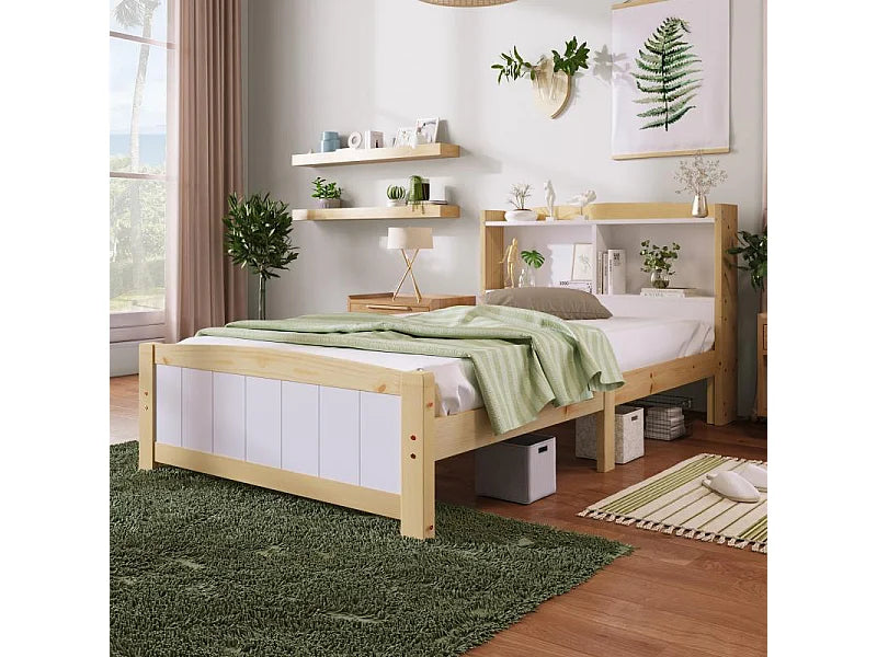Lit Coffre 90x200 Bois Beige avec Matelas — vue 6