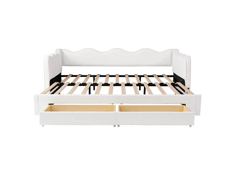 Lit Coffre 90x200 Tissu Bouclette Beige avec Tiroirs et Port USB — vue 9