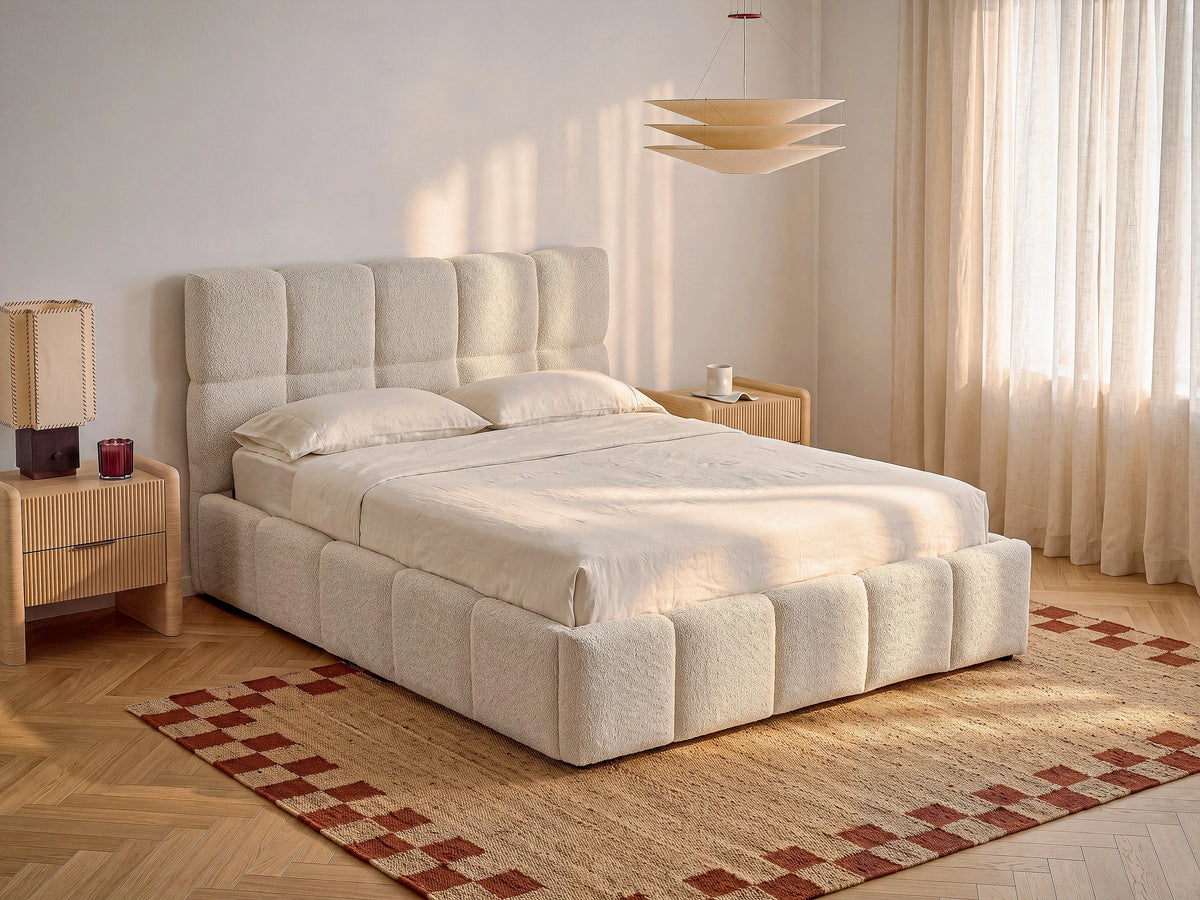 Lit Coffre 160x200 Tissu Bouclette Beige - DILUDO