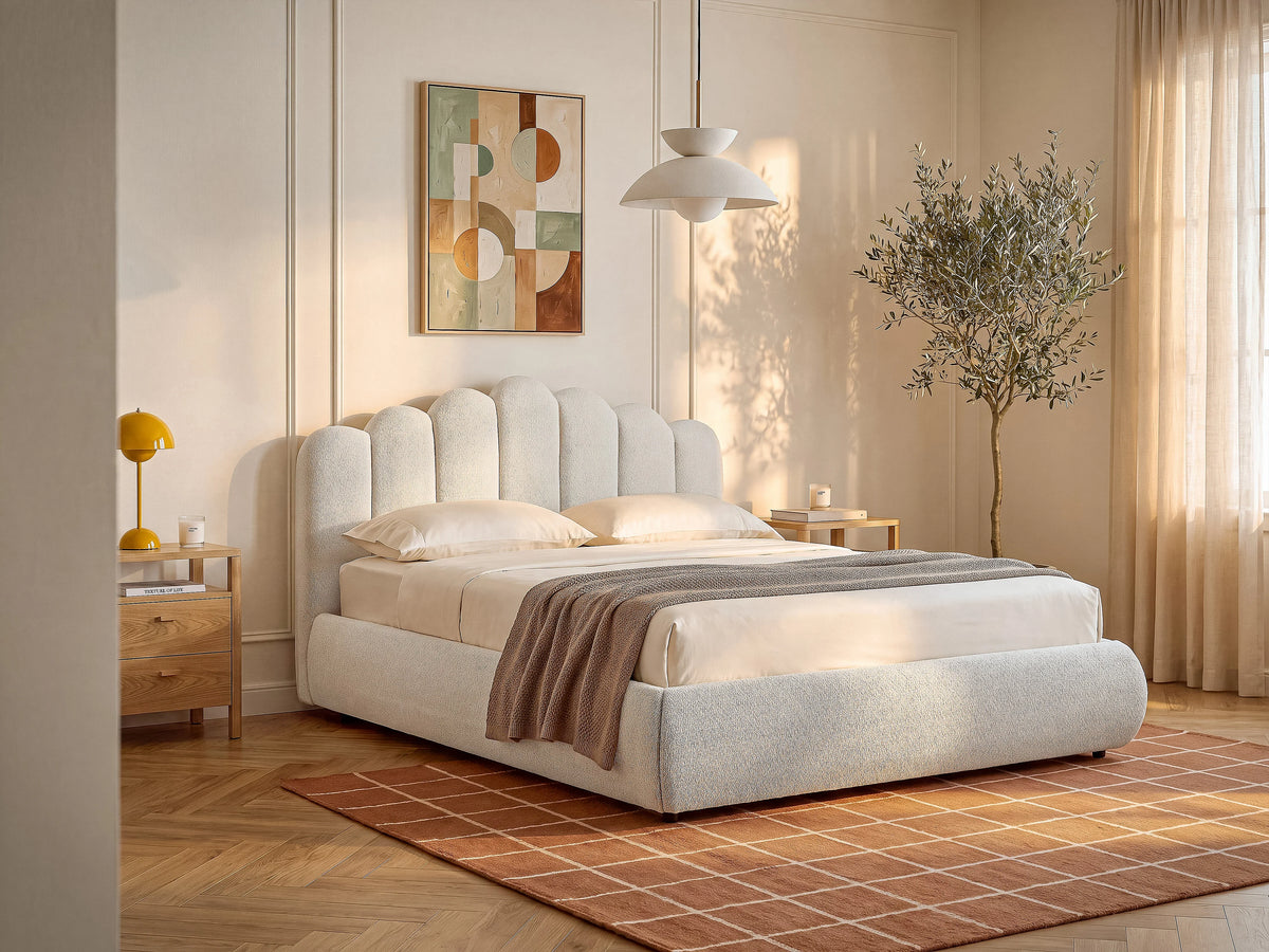 Lit Coffre 140x190 Tissu Beige - SILVATORA