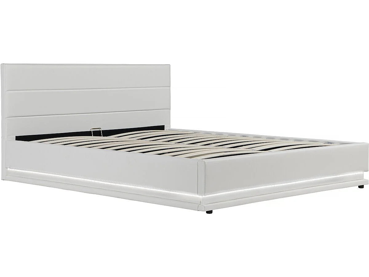 Lit Coffre 160x200 Simili Cuir Blanc avec LED — vue 2