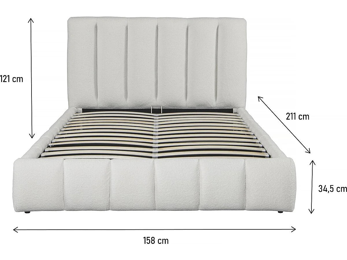 Lit Coffre 140x190 Tissu Bouclette Blanc — vue 3