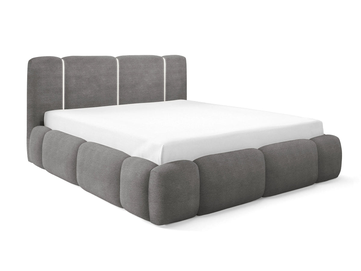 Lit Coffre 200x200 Tissu Gris avec LED