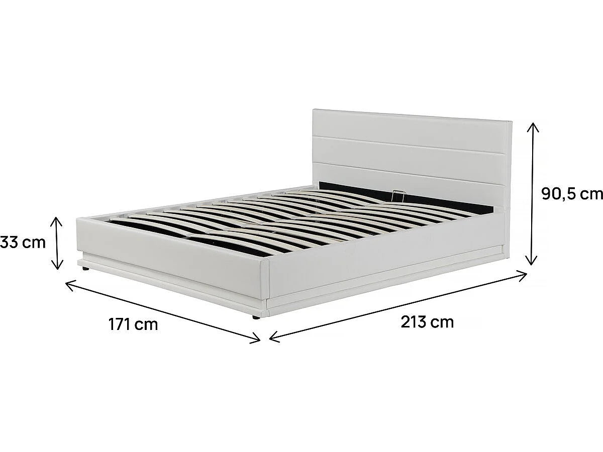Lit Coffre 160x200 Simili Cuir Blanc avec LED — vue 4