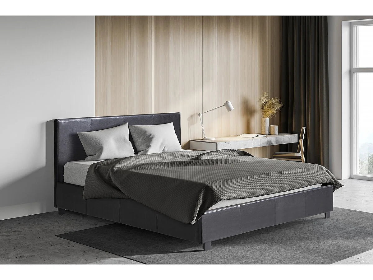 Lit Coffre 140x190 Simili Cuir Noir