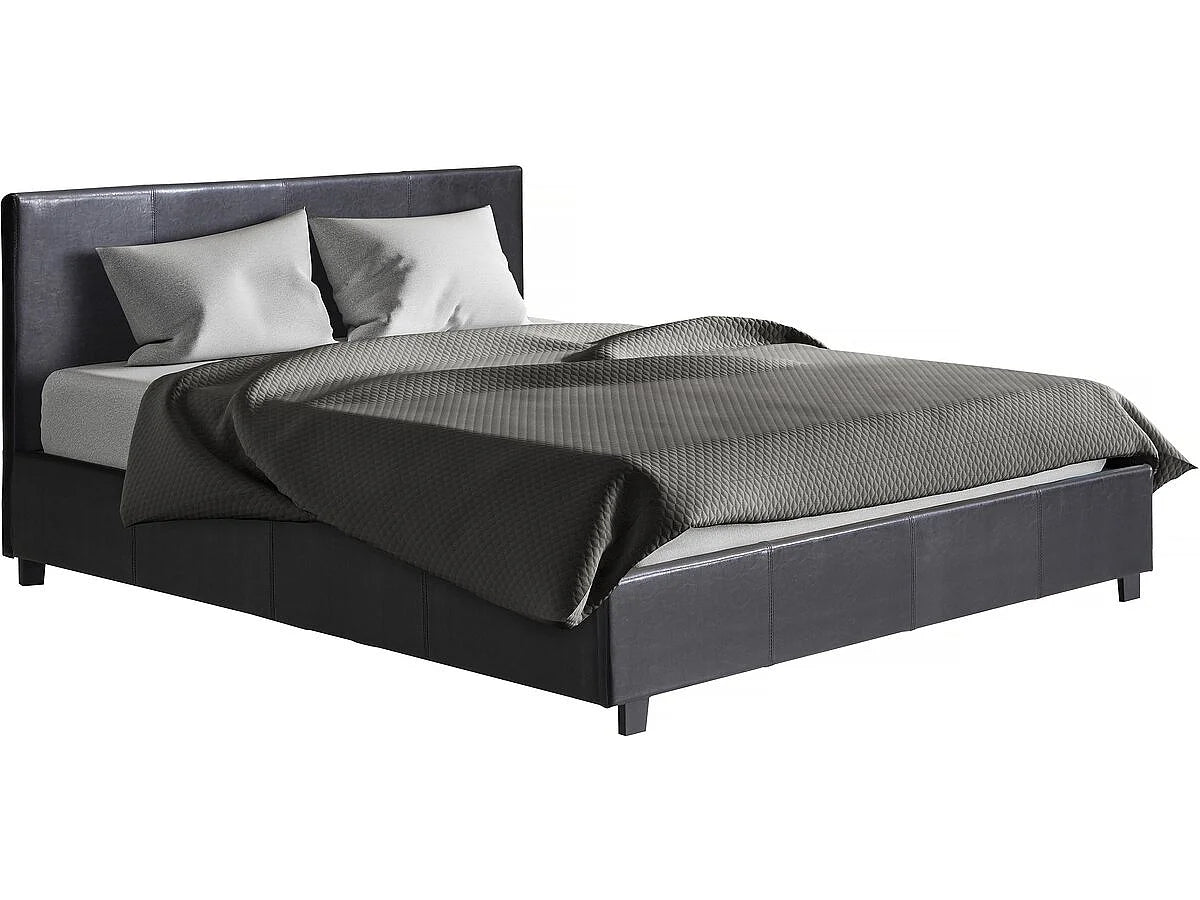 Lit Coffre 140x190 Simili Cuir Noir — vue 2