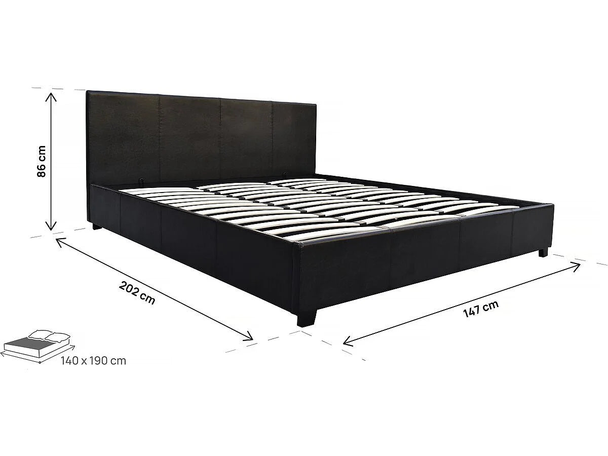 Lit Coffre 140x190 Simili Cuir Noir — vue 4