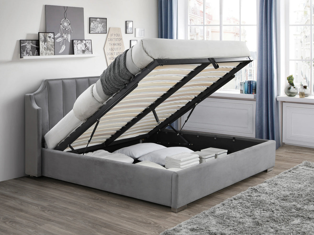 Lit Coffre 180x200 Velours Gris clair - TEOMIS — vue 2